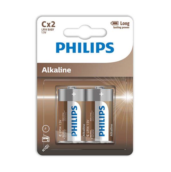 Philips - Pilhas Alcalinas C LR14 Blister 2 Unidades