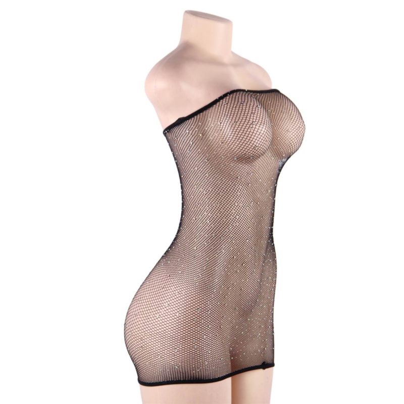 QUEEN LINGERIE - VESTIDO CORPO DE REDE COM BRILHOS S/L