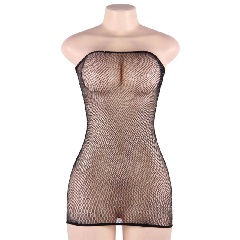 QUEEN LINGERIE - VESTIDO CORPO DE REDE COM BRILHOS S/L