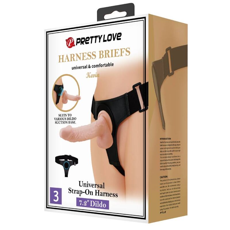 PRETTY LOVE - HARNESS BRIEFS ARNÊS UNIVERSAL COM DILDO KEVIN 19 CM NATURAL
