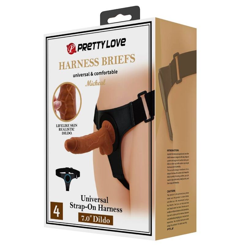 PRETTY LOVE - HARNESS BRIEFS ARNÊS UNIVERSAL COM DILDO MICHEAL 20 CM PRETO