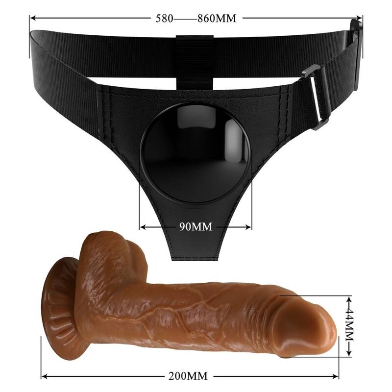 PRETTY LOVE - HARNESS BRIEFS ARNÊS UNIVERSAL COM DILDO MICHEAL 20 CM PRETO