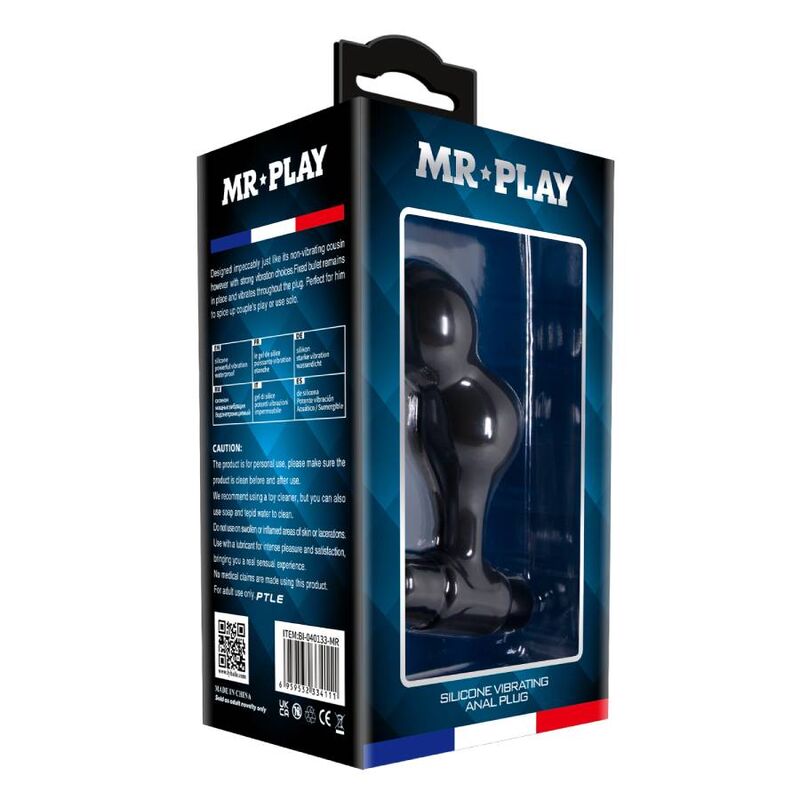 MR PLAY - PLUG ANAL EM SILICONE COM VIBRAÇÃO PRETO