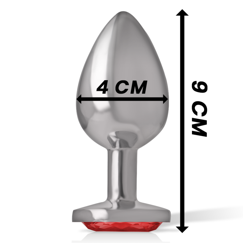 INTENSE - PLUG ANAL EM METAL ALUMÍNIO COM CRISTAL VERMELHO TAM. L