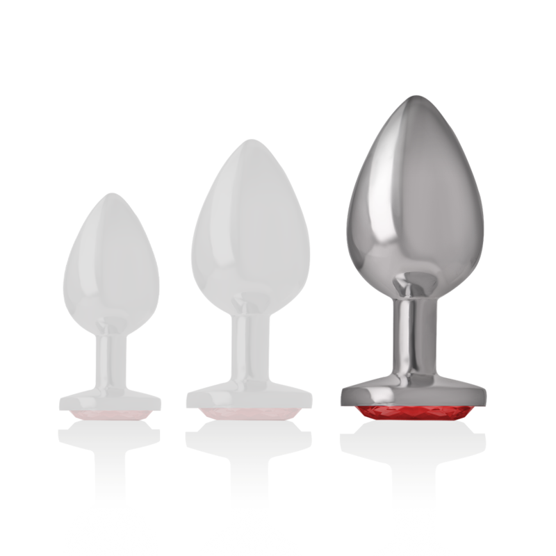 INTENSE - PLUG ANAL EM METAL ALUMÍNIO COM CRISTAL VERMELHO TAM. L