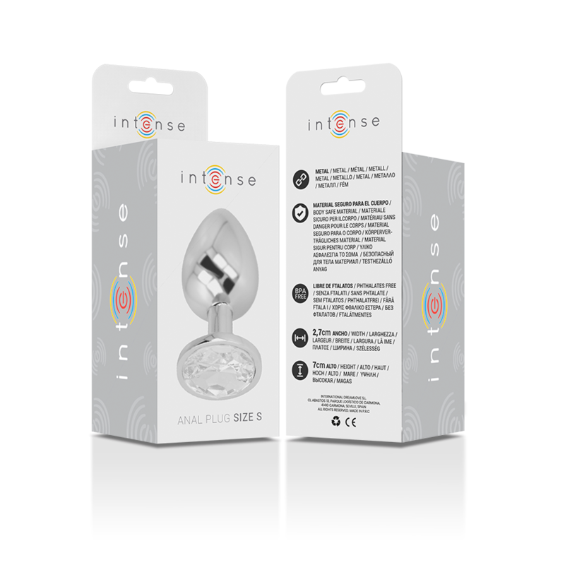 INTENSE - PLUG ANAL EM METAL ALUMÍNIO COM CRISTAL PRATEADO TAM. S