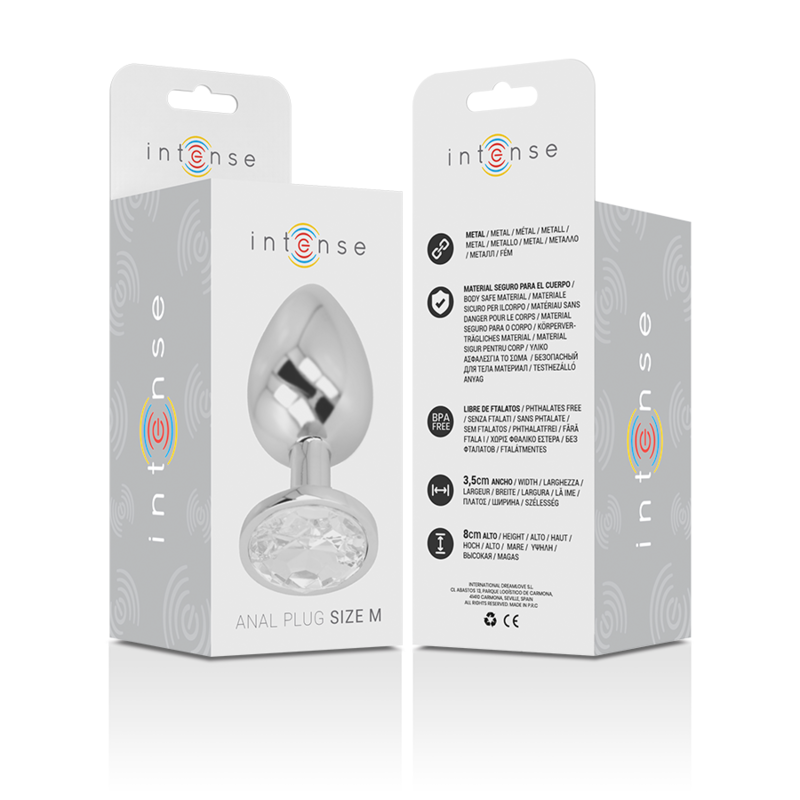 INTENSE - PLUG ANAL EM METAL ALUMÍNIO COM CRISTAL PRATEADO TAM. M