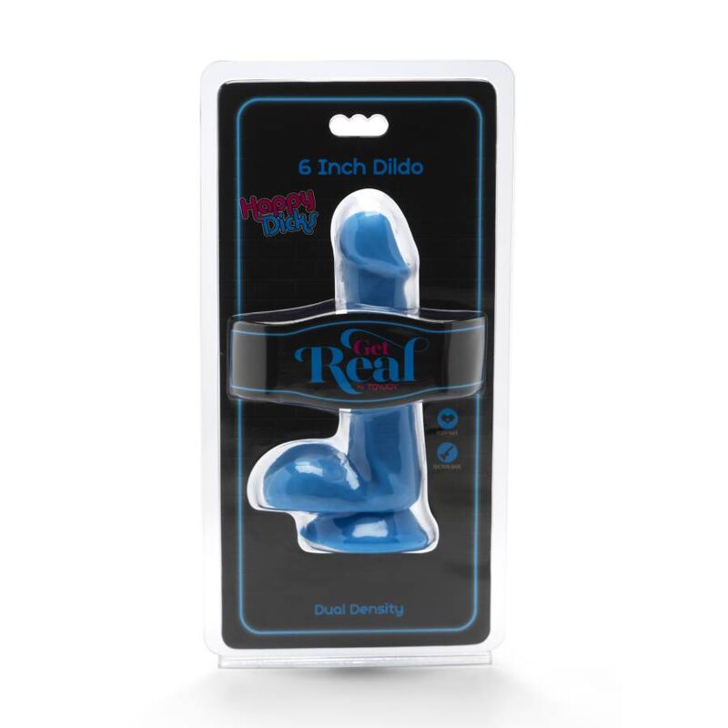 GET REAL - HAPPY DICKS DILDO 12 CM COM TESTÍCULOS AZUL