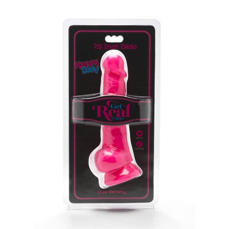 GET REAL - HAPPY DICKS 19 CM COM TESTÍCULOS ROSA