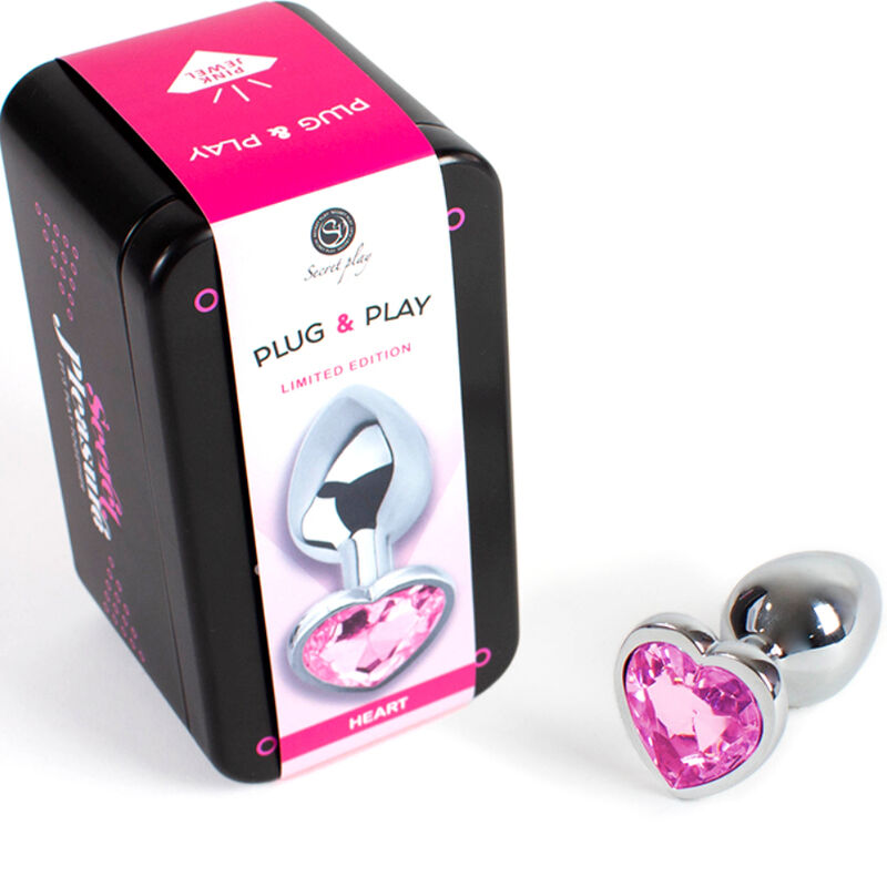 SECRETPLAY - PLUG ANAL EM METAL COM CORAÇÃO FUCSIA TAM. S 7 CM