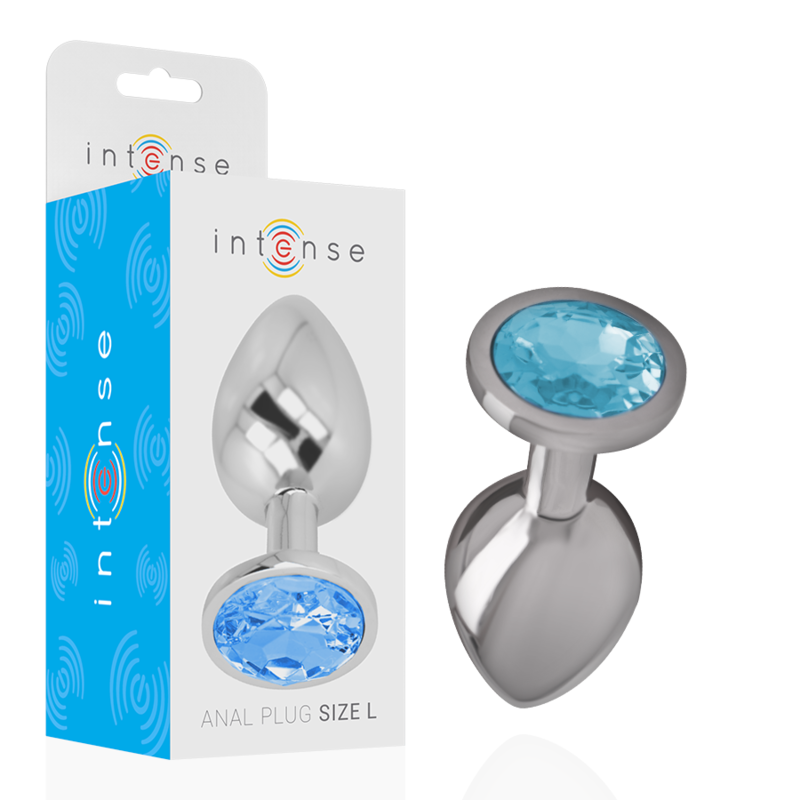 INTENSE - PLUG ANAL EM METAL ALUMÍNIO COM CRISTAL AZUL TAM. L