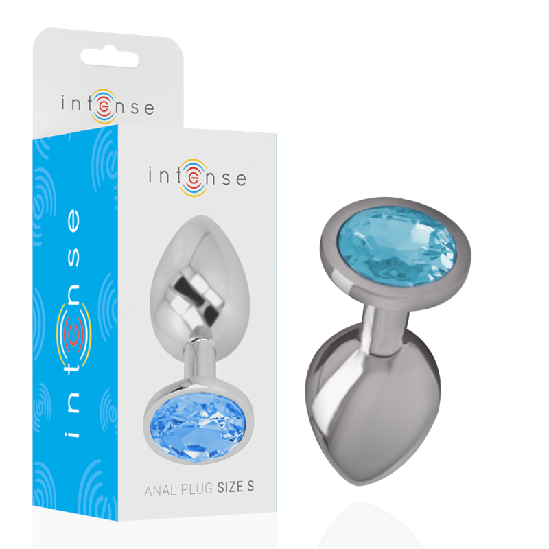INTENSE - PLUG ANAL EM METAL ALUMÍNIO COM CRISTAL AZUL TAM. S