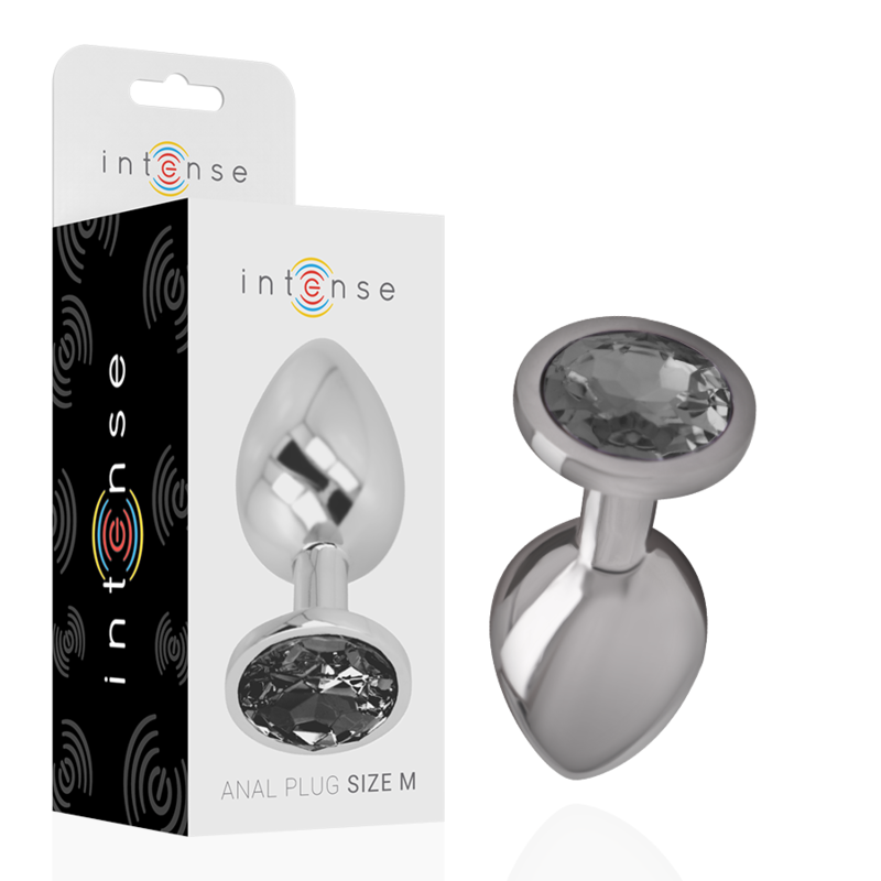 INTENSE - PLUG ANAL EM METAL ALUMÍNIO COM CRISTAL PRETO TAM. M