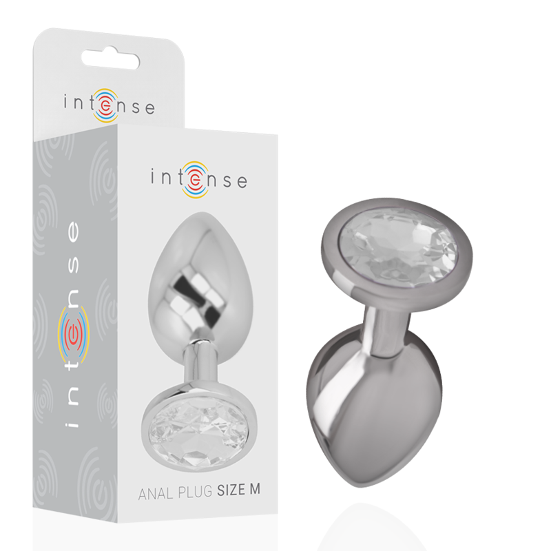 INTENSE - PLUG ANAL EM METAL ALUMÍNIO COM CRISTAL PRATEADO TAM. M