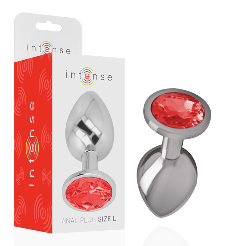 INTENSE - PLUG ANAL EM METAL ALUMÍNIO COM CRISTAL VERMELHO TAM. L
