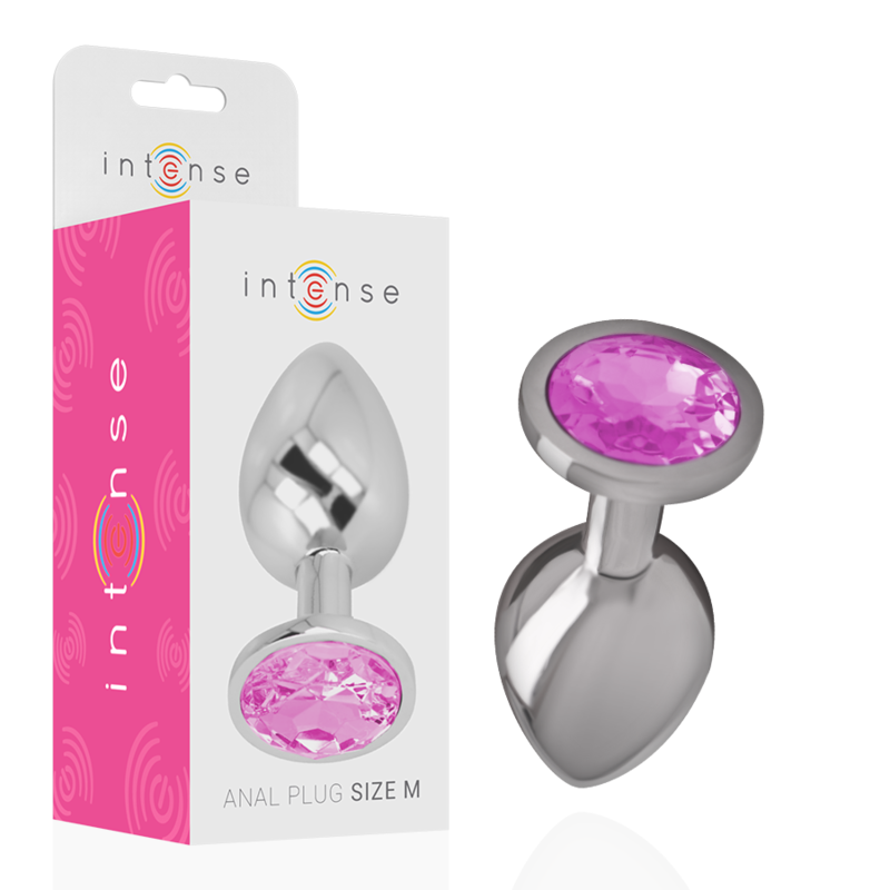 INTENSE - PLUG ANAL EM METAL ALUMÍNIO COM CRISTAL ROSA TAM. M