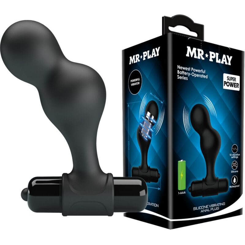 MR PLAY - PLUG ANAL EM SILICONE COM VIBRAÇÃO PRETO