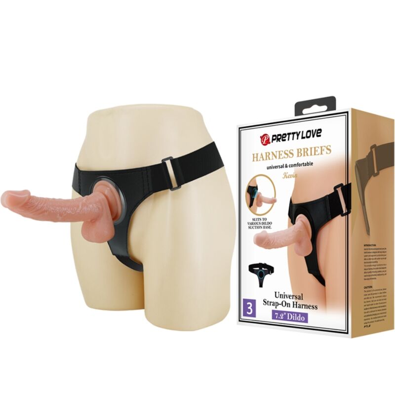 PRETTY LOVE - HARNESS BRIEFS ARNÊS UNIVERSAL COM DILDO KEVIN 19 CM NATURAL