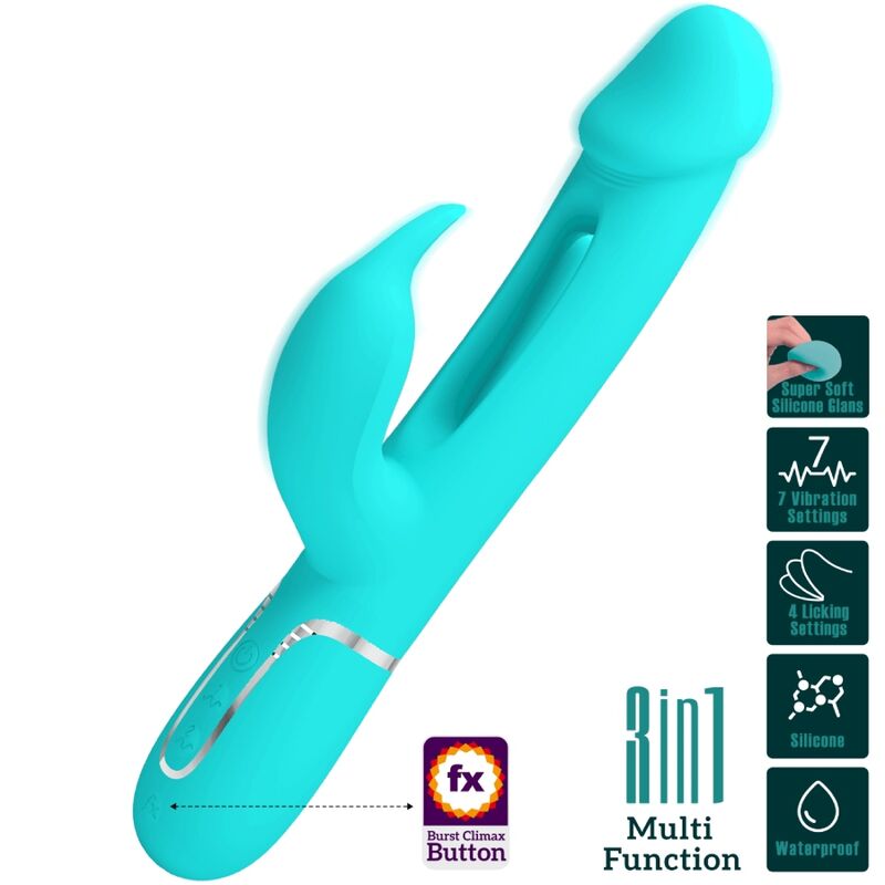 PRETTY LOVE - KAMPAS VIBRADOR RABBIT 3 EM 1 MULTIFUNÇÕES COM LÍNGUA VERDE ÁGUA