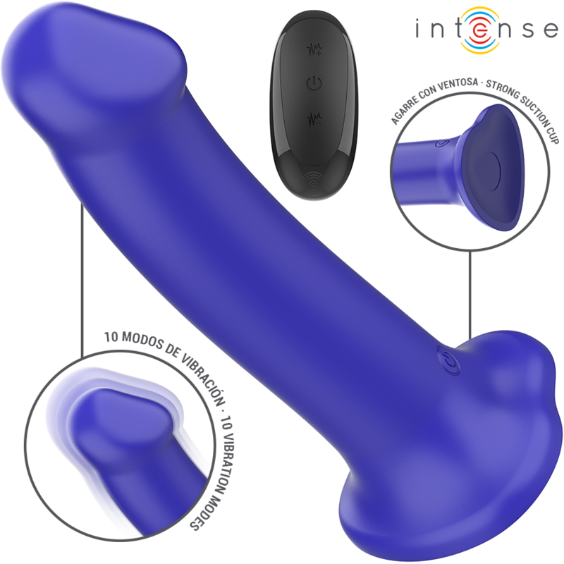 INTENSE - VICTORIA VIBRADOR COM VENTOSA 10 VIBRAÇÕES AZUL ESCURO COM CONTROLO REMOTO