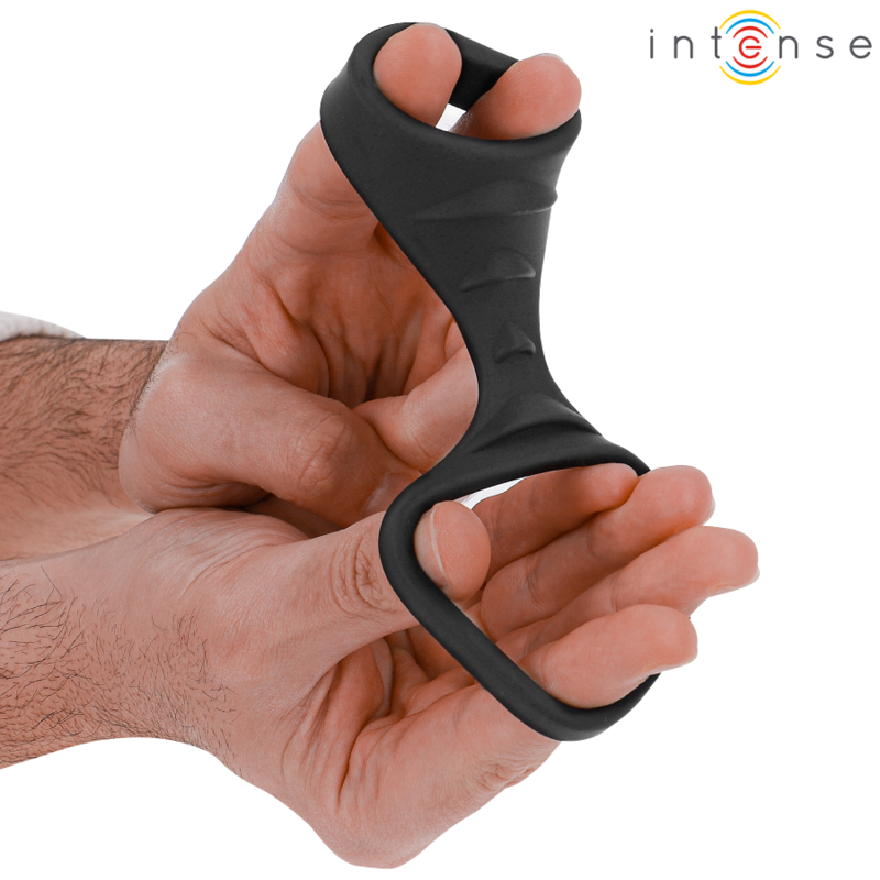 INTENSE - THEO ANEL DUPLO EM SILICONE PARA PÉNIS PRETO MODELO 3