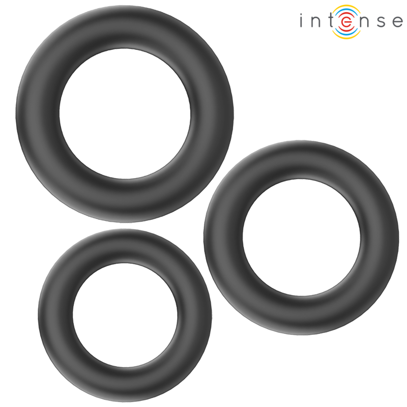 INTENSE - HUGH CONJUNTO 3 ANÉIS BÁSICOS EM SILICONE PARA PÉNIS PRETO