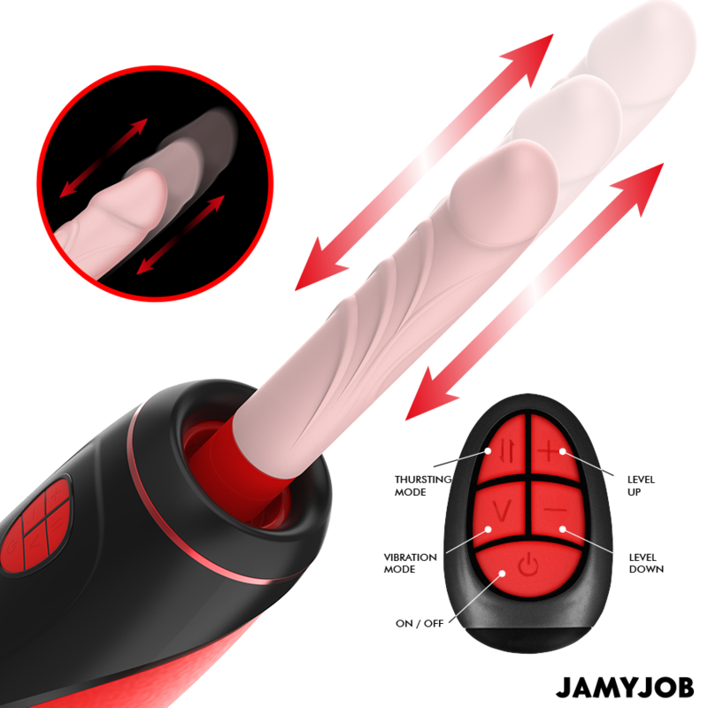 JAMYJOB - PYSTON BASE MASTURBADOR AUTOMÁTICO COM DILDO E CONTROLO REMOTO