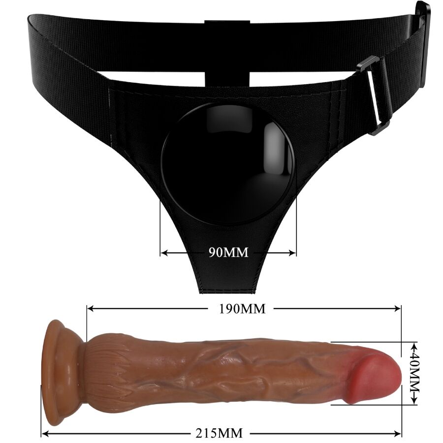PRETTY LOVE - KYTON HARNESS BRIEFS UNIVERSAL COM DILDO SQUIRTING 19 CM CASTANHO