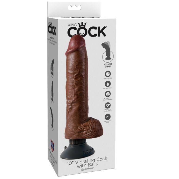 KING COCK - DILDO VIBRADOR COM TESTÍCULOS 25.5 CM CASTANHO