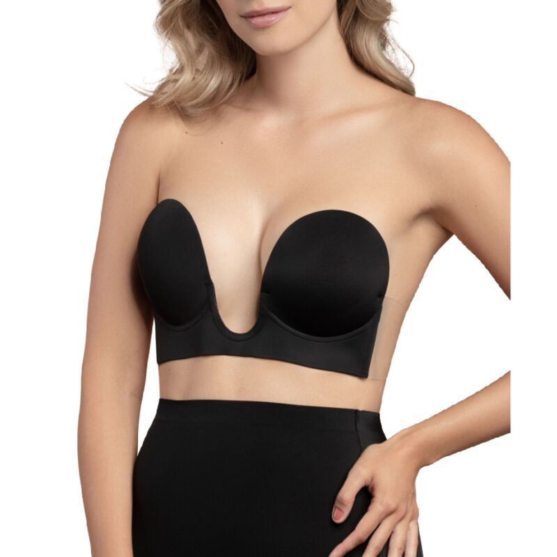 BYE-BRA - BLACK STRAPLESS U-BAND BRA, CUP A