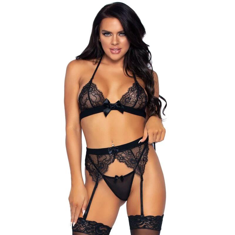 TRÊS PEÇAS SET TOP, CINTA-LIGA E FIO DENTAL - Sex Shop Sexy