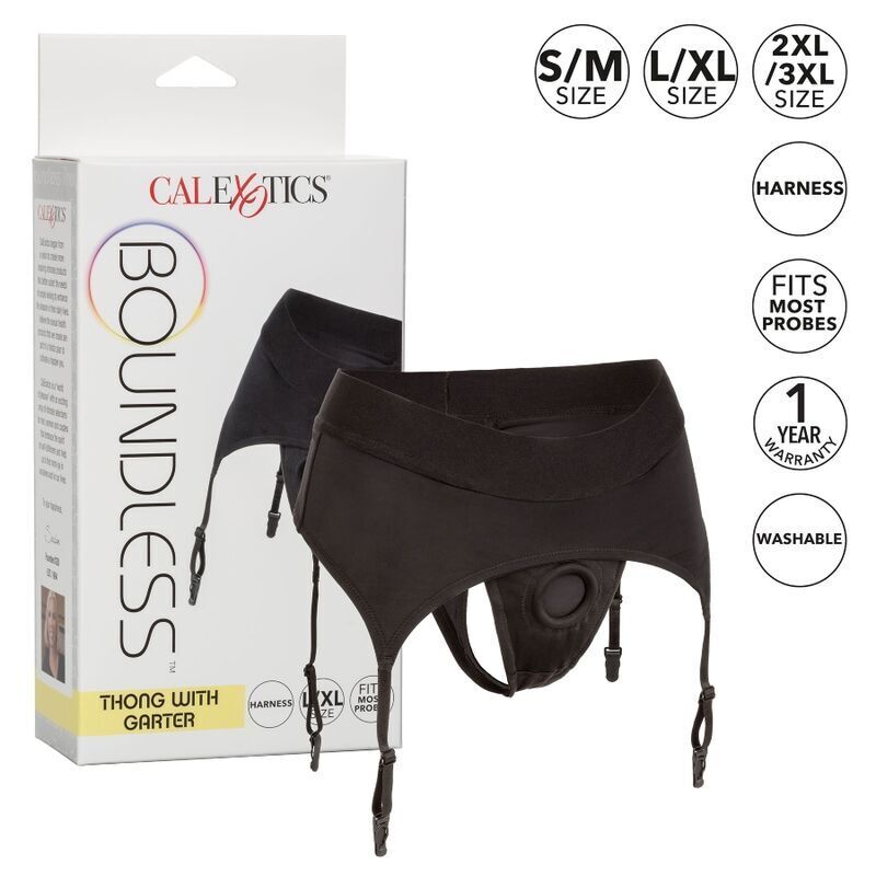 CALEXOTICS - BOUNDLESS HARNESS THONG WITH GARTERS S/M