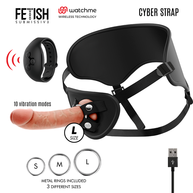 FETISH SUBMISSIVE CYBER STRAP - ARNÊS COM DILDO CONTROLO REMOTO TECNOLOGIA WATCHME L