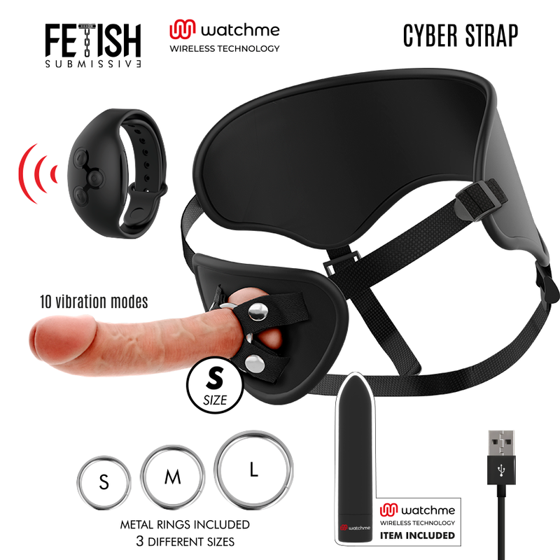 FETISH SUBMISSIVE CYBER STRAP - ARNÊS COM DILDO E BALA CONTROLO REMOTO TECNOLOGIA WATCHME S