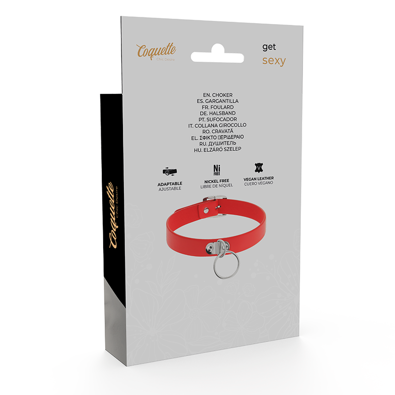 COQUETTE CHIC DESIRE - RED VEGAN LEATHER NECKLACE FETISH WOMEN'S ACCESSORY