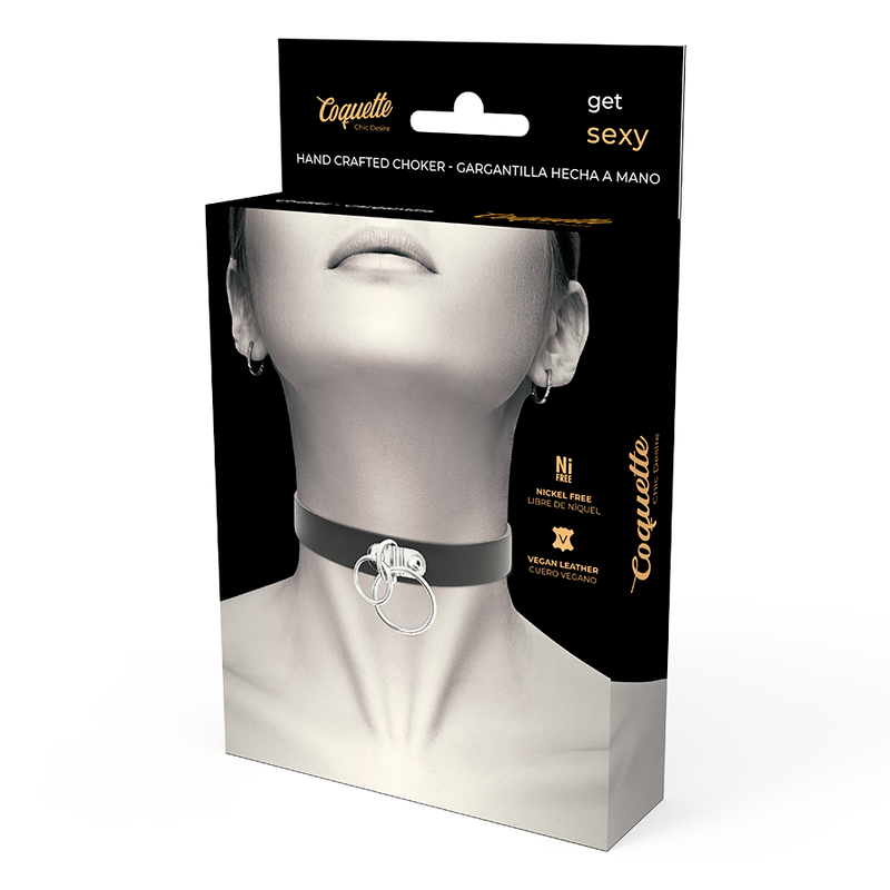 COQUETTE CHIC DESIRE - CHOKER EM PELE VEGANA COM DUPLA ARGOLA