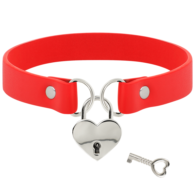 Coquette Chic Desire - Colar De Couro Vegano Vermelho Com Acessório De Corao Com Chave