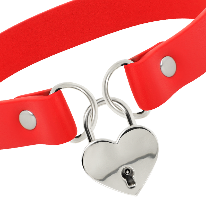 Coquette Chic Desire - Colar De Couro Vegano Vermelho Com Acessório De Corao Com Chave