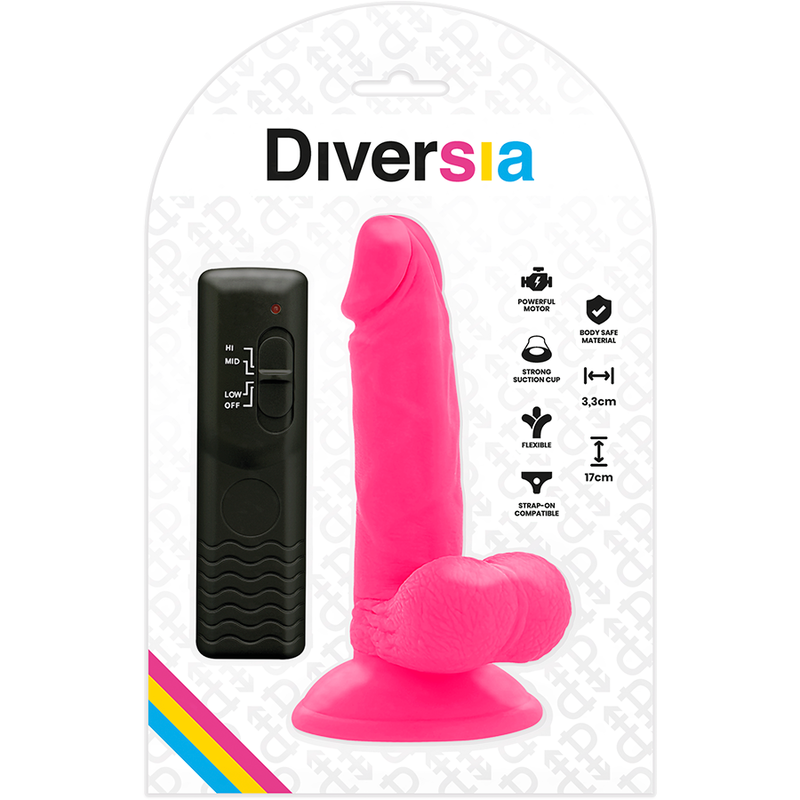 DIVERSIA - DILDO REALISTA FLEXÍVEL COM VIBRAÇÃO ROSA 17 CM -Ø- 3.3 CM