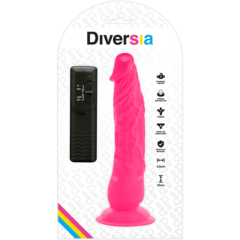 DIVERSIA - DILDO REALISTA FLEXÍVEL COM VIBRAÇÃO ROSA 21 CM -Ø- 4.9 CM