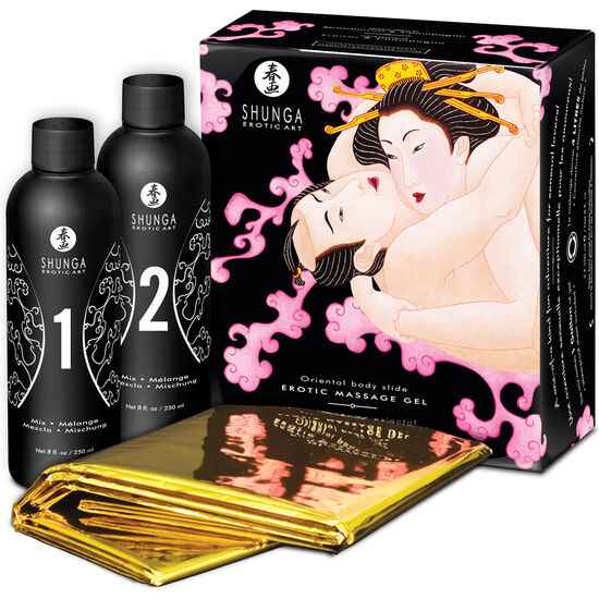 SHUNGA - GEL DE MASSAGEM ERÓTICA CORPO A CORPO ORIENTAL MORANGO E ESPUMANTE