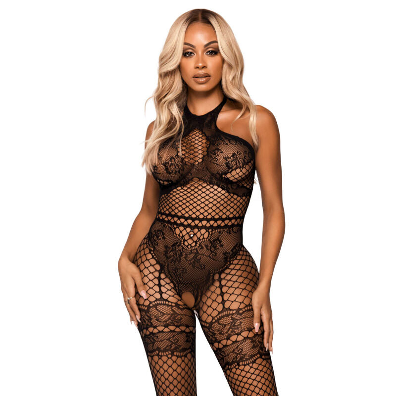 LEG AVENUE - BODYSTOCKING GOLA HALTER TAMANHO ÚNICO - PRETO