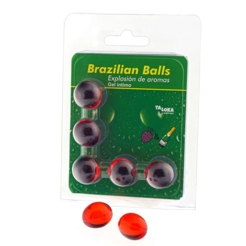 TALOKA - BRAZILIAN BALLS GEL ÍNTIMO MORANGO & CHAMPANHE 5 BOLAS