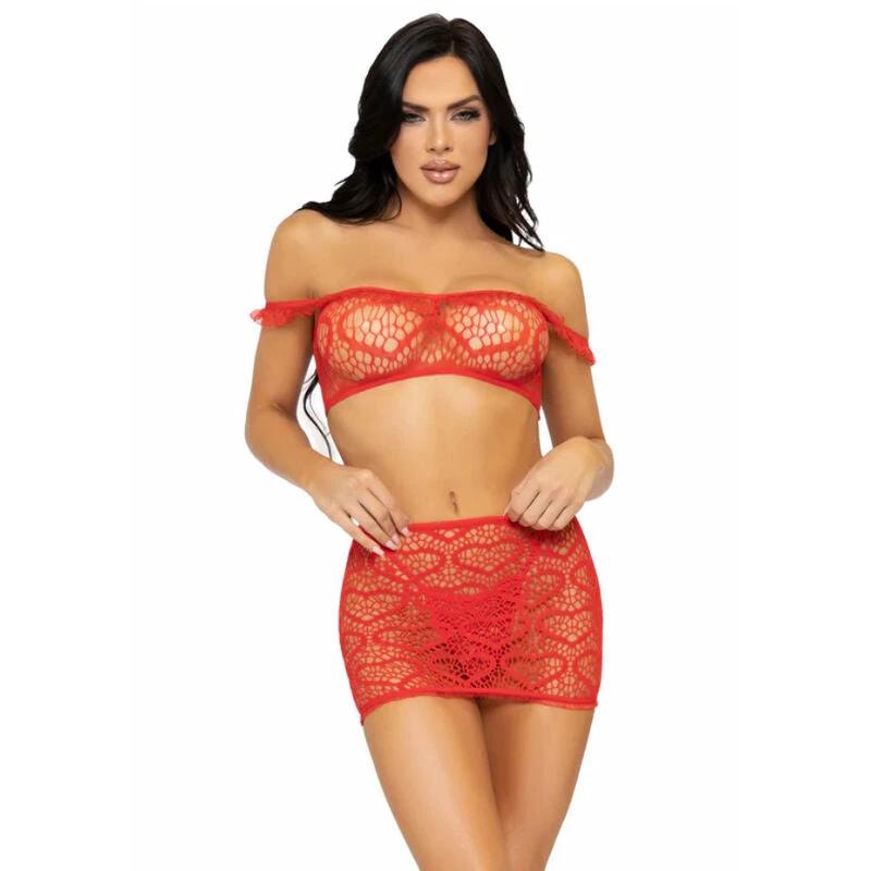 THREE-PIECE SET TOP, MINI SKIRT, AND LINGERIE THONG FOR DOMESTIC NIGHTWEAR
