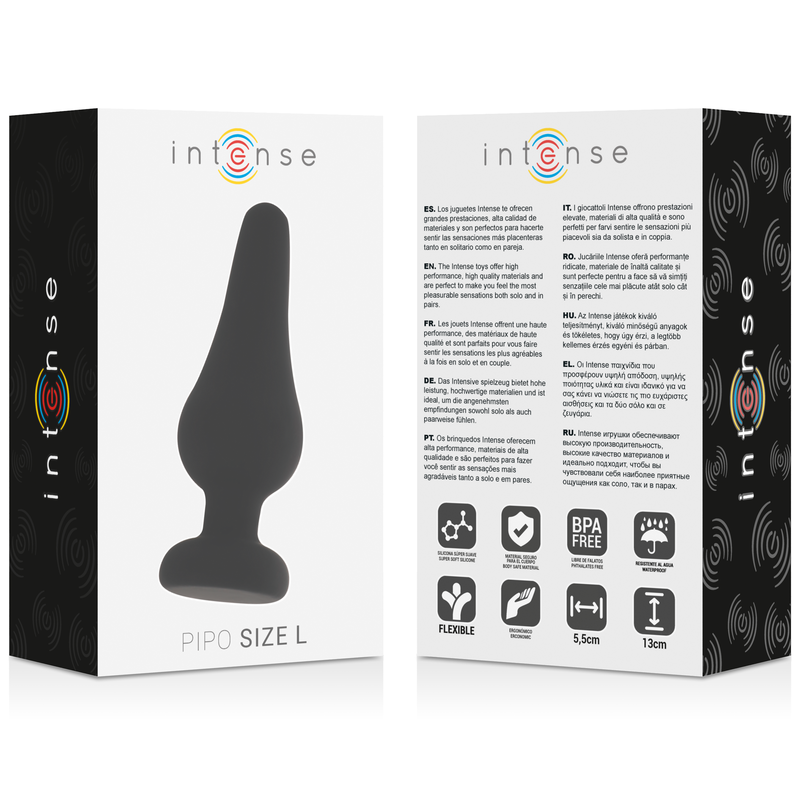 INTENSE - PLUG ANAL PIPO L EM SILICONE PRETO 13 CM - Sex Shop Sexy