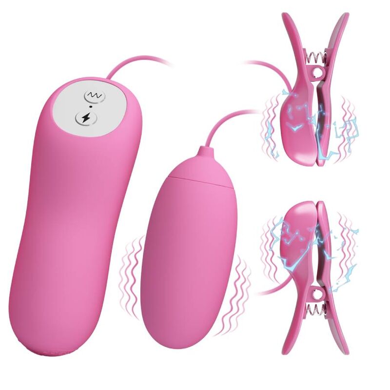 PRETTY LOVE - PINÇAS COM VIBRAÇÃO E ELETROCHOQUE ROSA