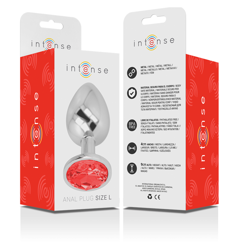 INTENSE - PLUG ANAL EM METAL ALUMÍNIO COM CRISTAL VERMELHO TAM. L