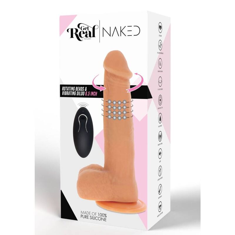 GET REAL - DILDO VIBRADOR COM ESFERAS GIRATÓRIAS NATURAL