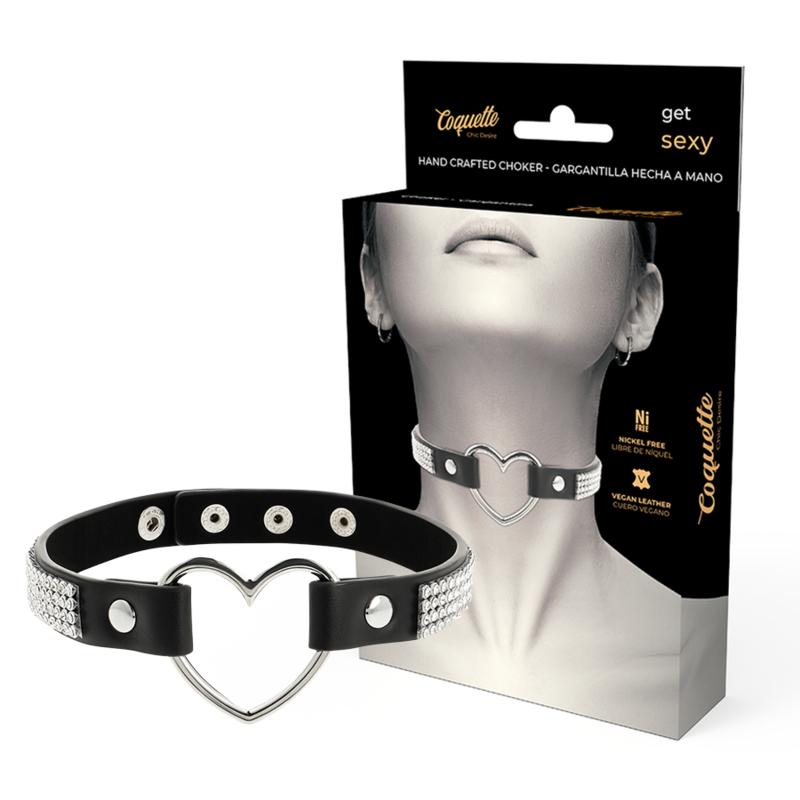 COQUETTE CHIC DESIRE - CHOKER EM PELE VEGANA COM CORAÇÃO