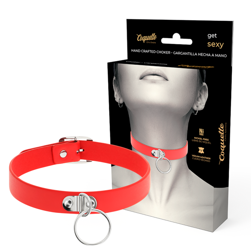 COQUETTE CHIC DESIRE - COLAR EM COURO VEGANO VERMELHO ACESSÓRIO WOMAN FETISH